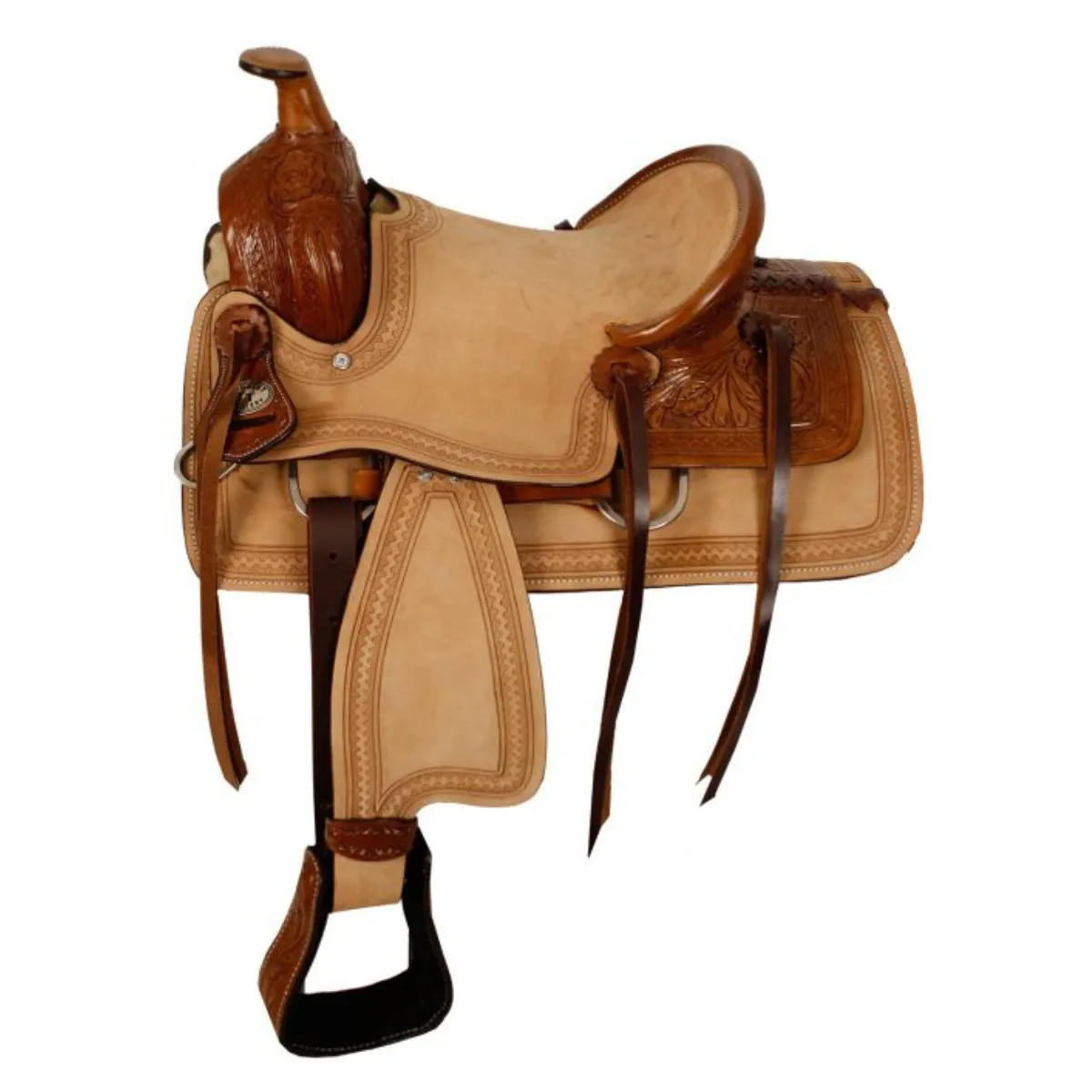 13" DOUBLE T HARD SEAT ROPER STYLE SADDLE WITH ACORN TOOLING