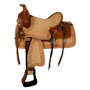 13" DOUBLE T HARD SEAT ROPER STYLE SADDLE WITH ACORN TOOLING