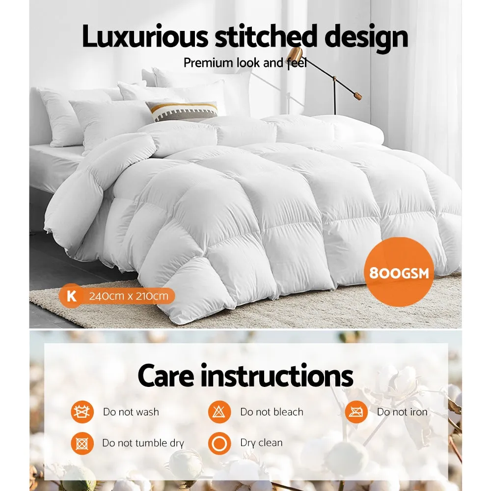 800GSM Goose Down Feather King Quilt, 100% Cotton Cover - Giselle Bedding
