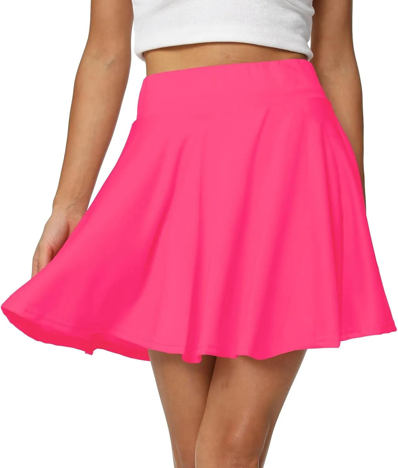 Afibi Women's Casual Basic Versatile Flared Pleated Mini Skater Skirt with Shorts