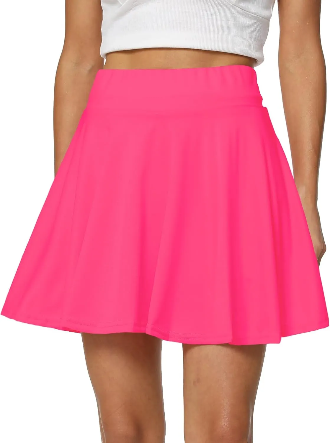 Afibi Women's Casual Basic Versatile Flared Pleated Mini Skater Skirt with Shorts