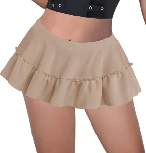 Afibi Women's Short Skater Skirt Basic Casual High Waisted Ruffles Flared Mini Lingerie Skirts