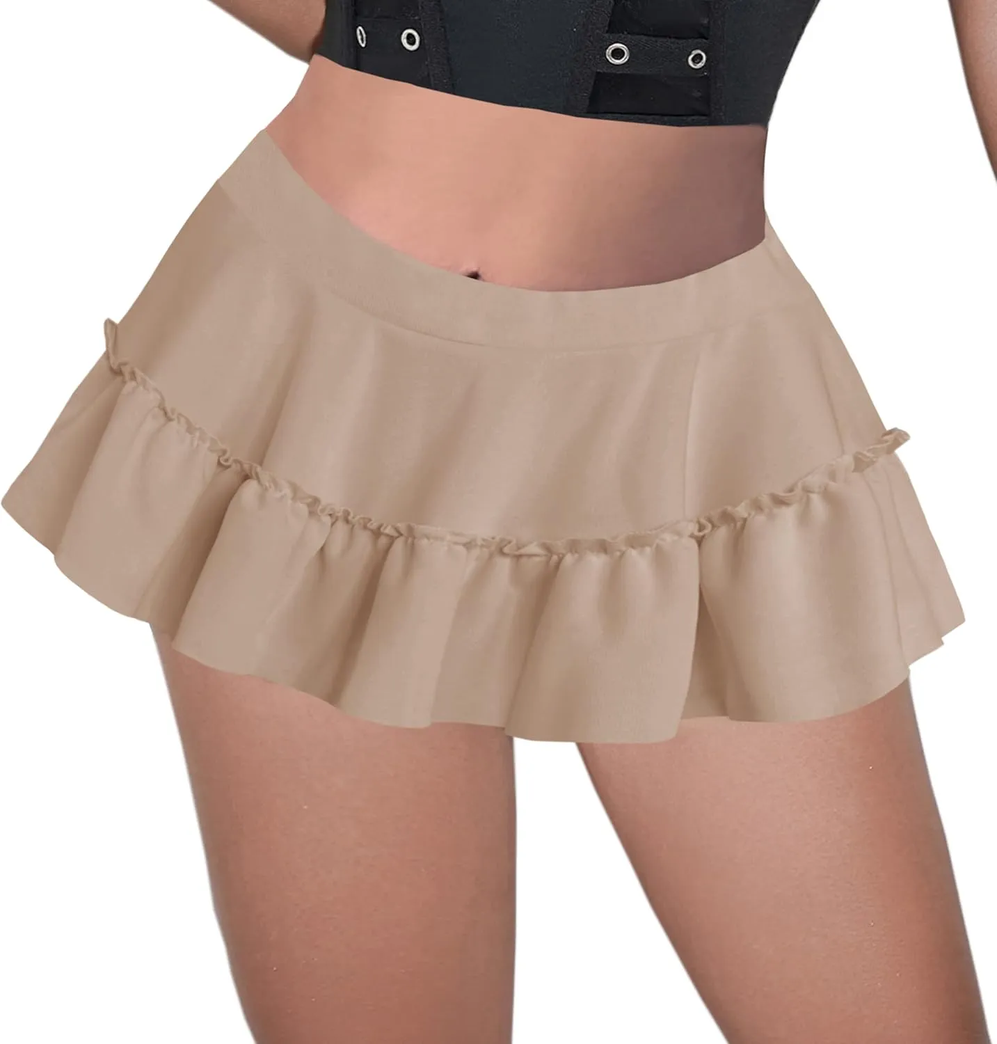 Afibi Women's Short Skater Skirt Basic Casual High Waisted Ruffles Flared Mini Lingerie Skirts