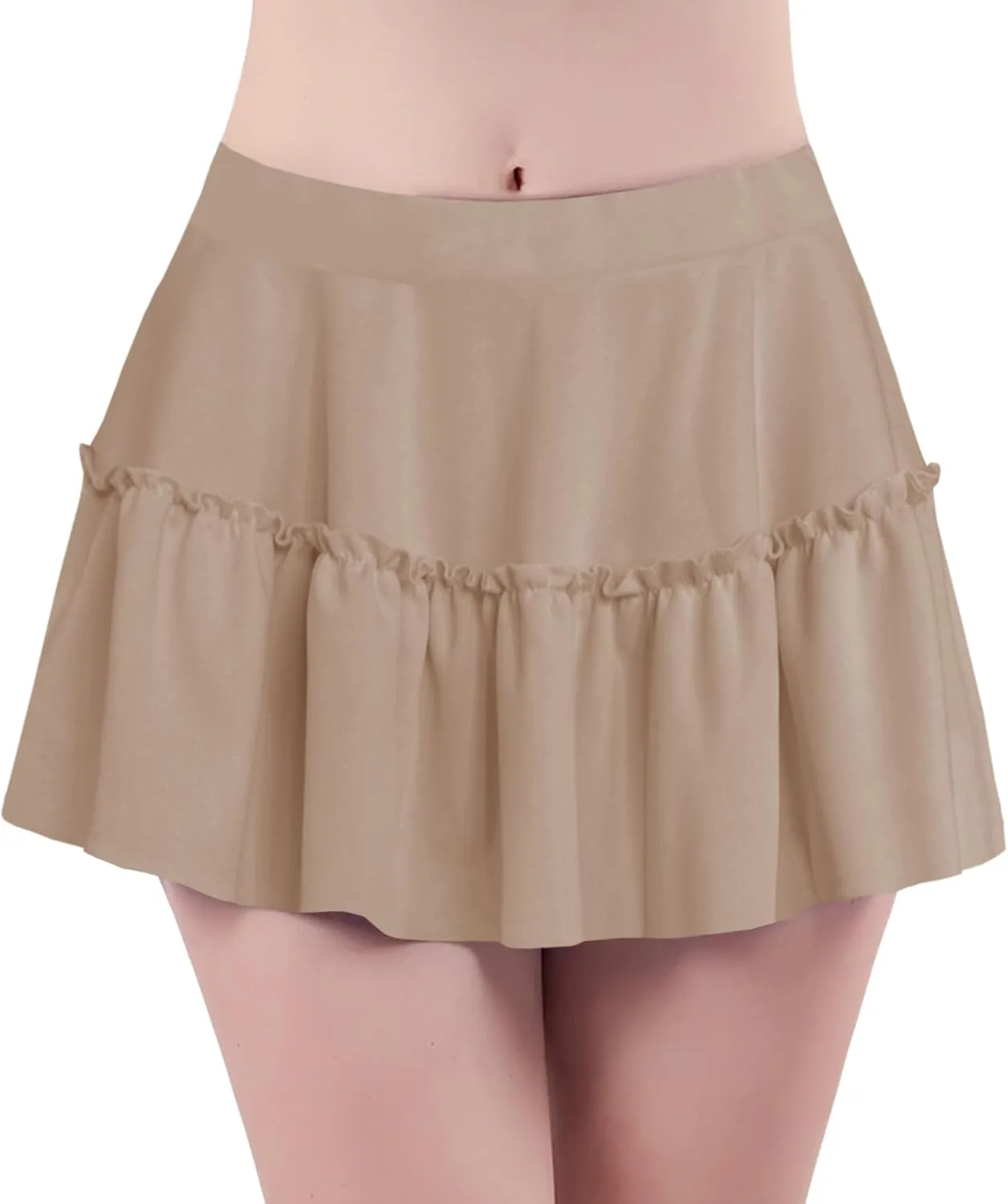 Afibi Women's Short Skater Skirt Basic Casual High Waisted Ruffles Flared Mini Lingerie Skirts