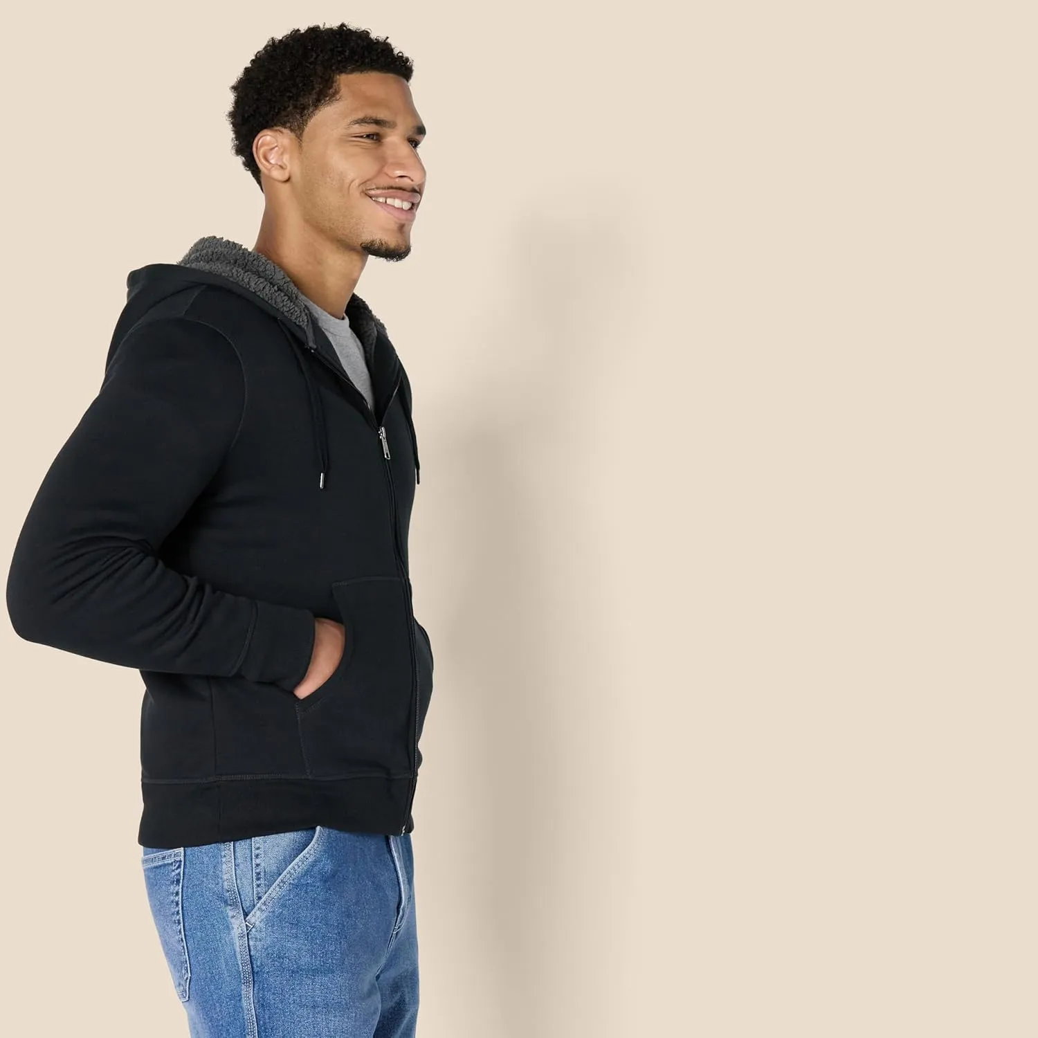 Amazon Essentials Hoodie For Men, Sherpa-Lined Full-Zip Fleece Sweatshirt