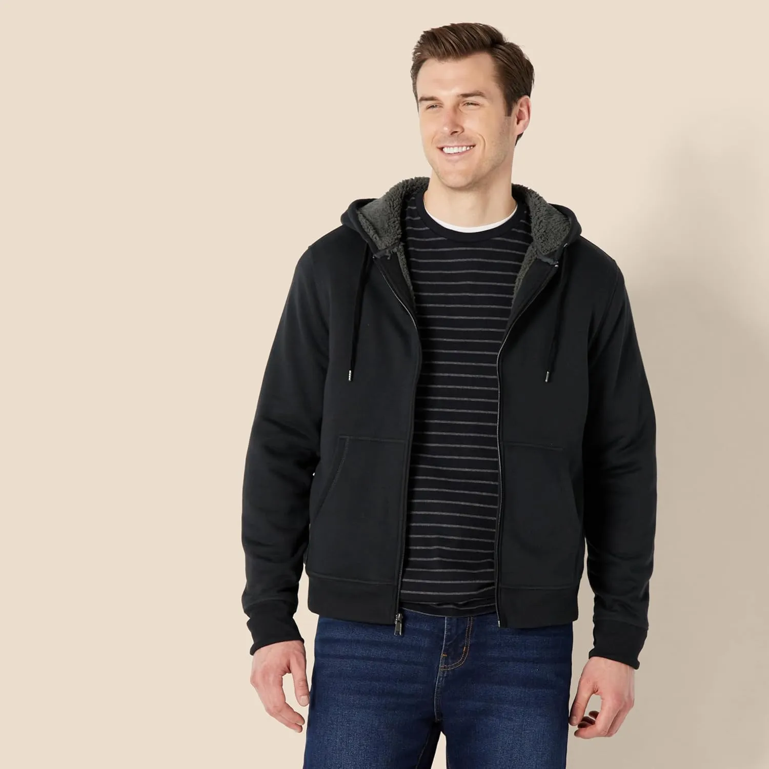 Amazon Essentials Hoodie For Men, Sherpa-Lined Full-Zip Fleece Sweatshirt