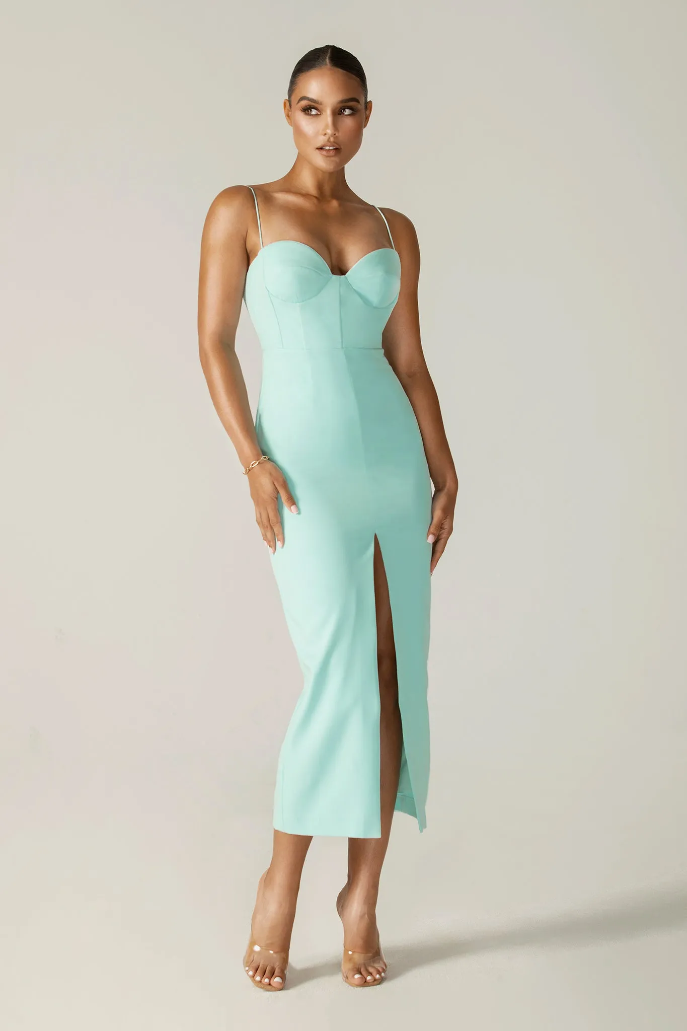 Arica Spaghetti Straps Midi Dress (Sky Blue)