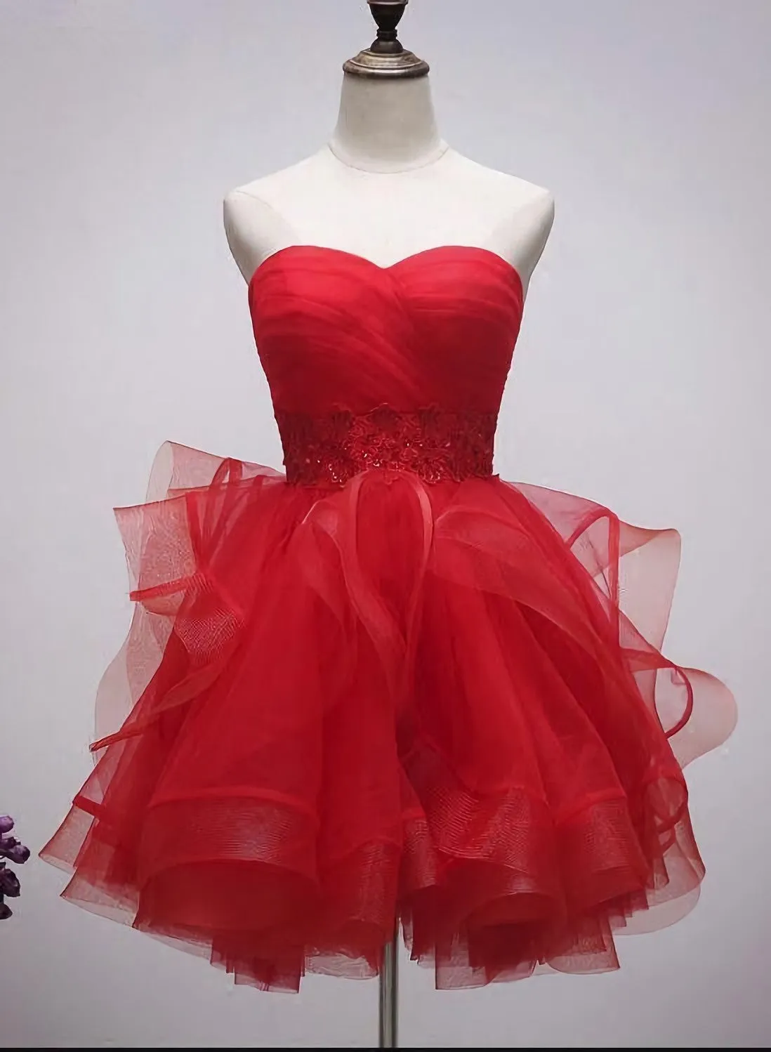 Beautiful Red Tulle Short Sweetheart Homecoming Dress Lace Up Teen Party Dress Tea Formal Dress