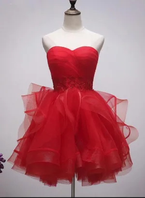 Beautiful Red Tulle Short Sweetheart Homecoming Dress Lace Up Teen Party Dress Tea Formal Dress