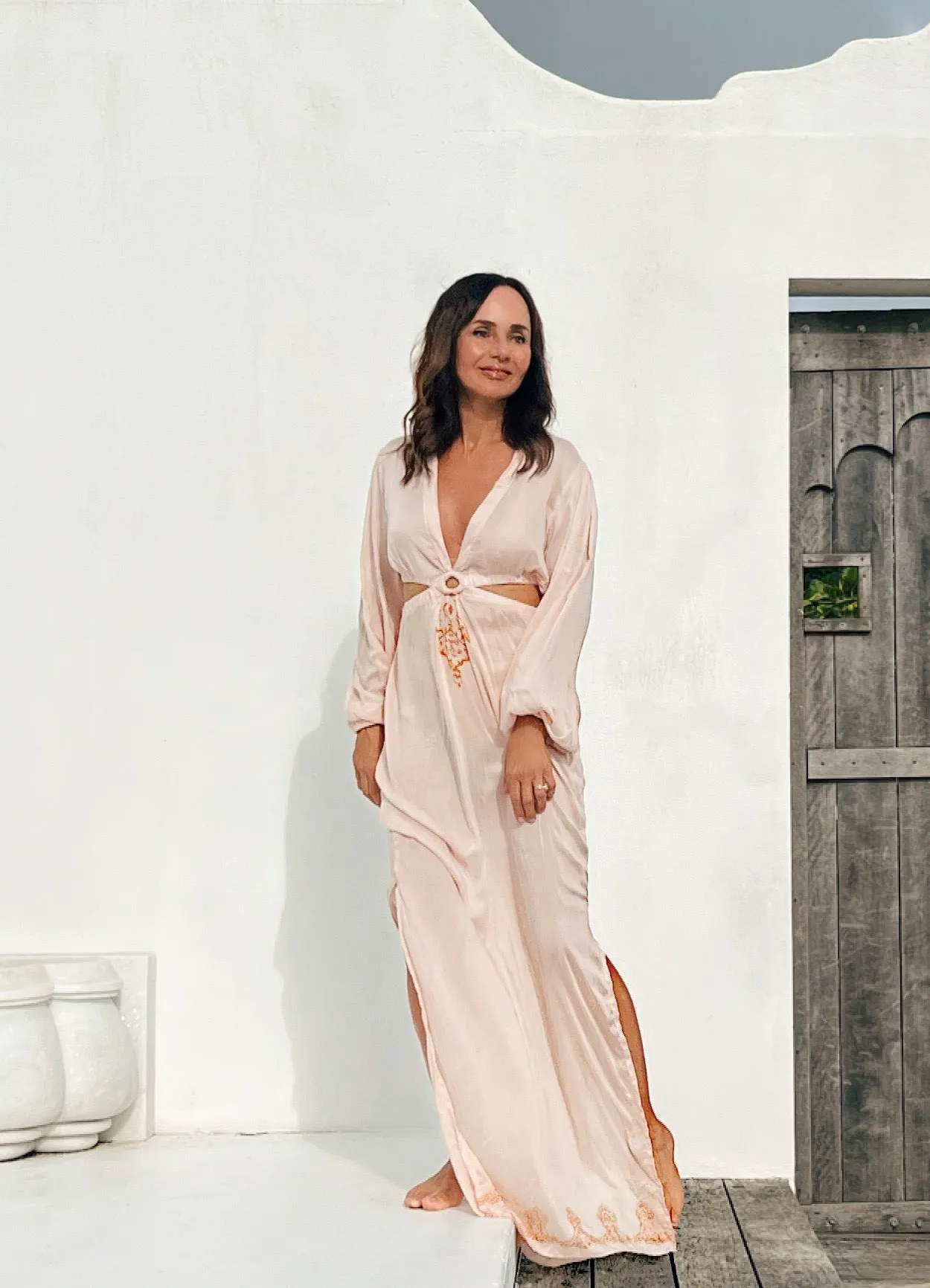 BELLE Bamboo Silk Cutaway Dress-Light Pink
