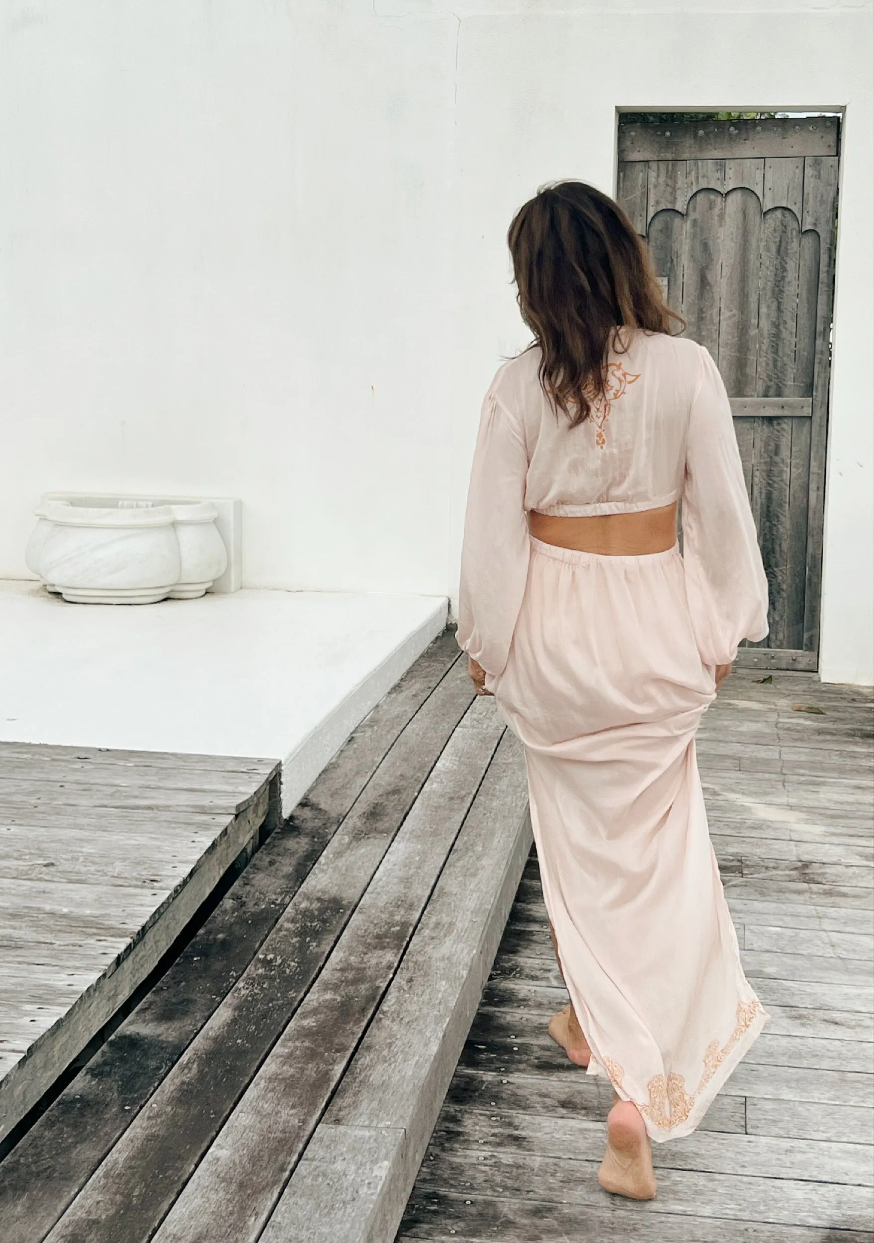 BELLE Bamboo Silk Cutaway Dress-Light Pink