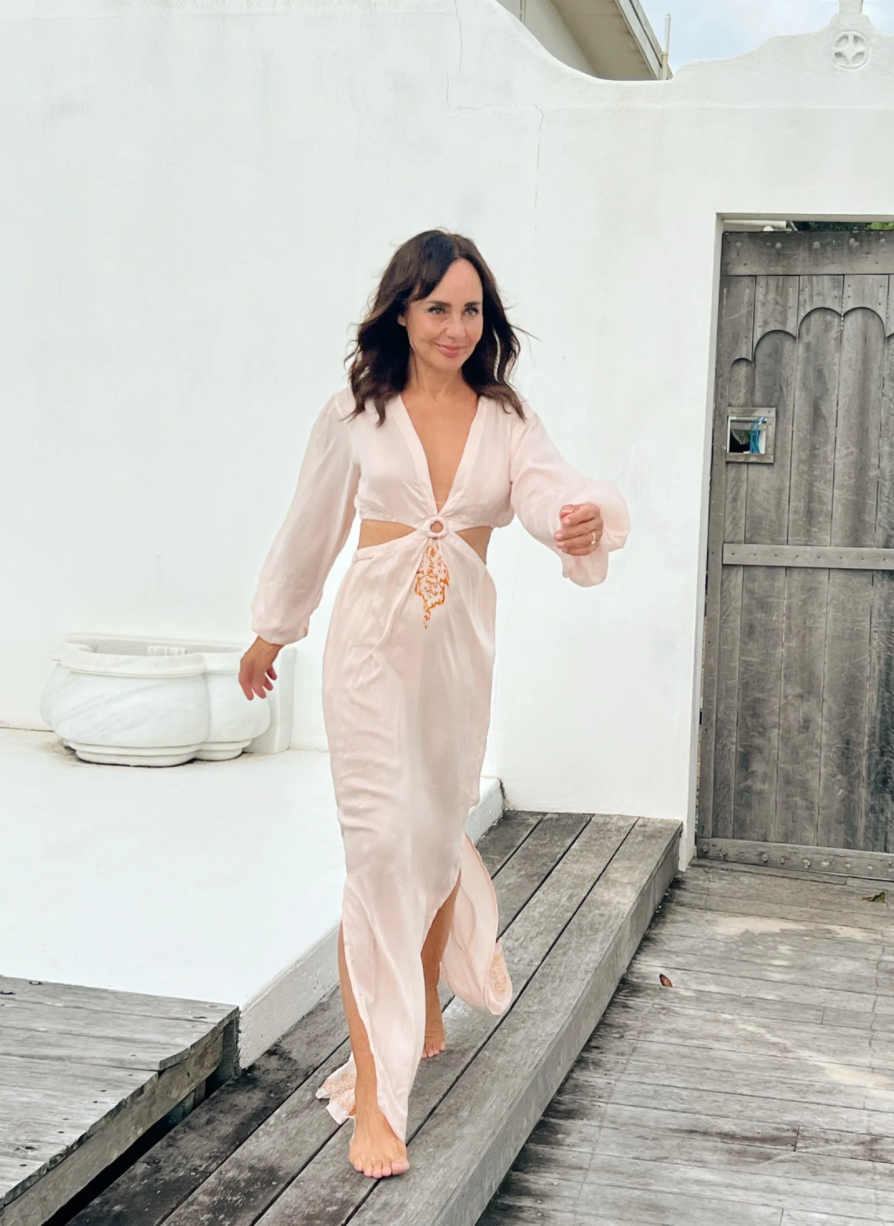 BELLE Bamboo Silk Cutaway Dress-Light Pink