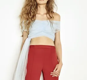 Blue Off-Shoulder Tulle Top