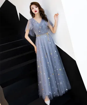 Blue Tulle Long Prom Dress Blue Tulle Bridesmaid Dress