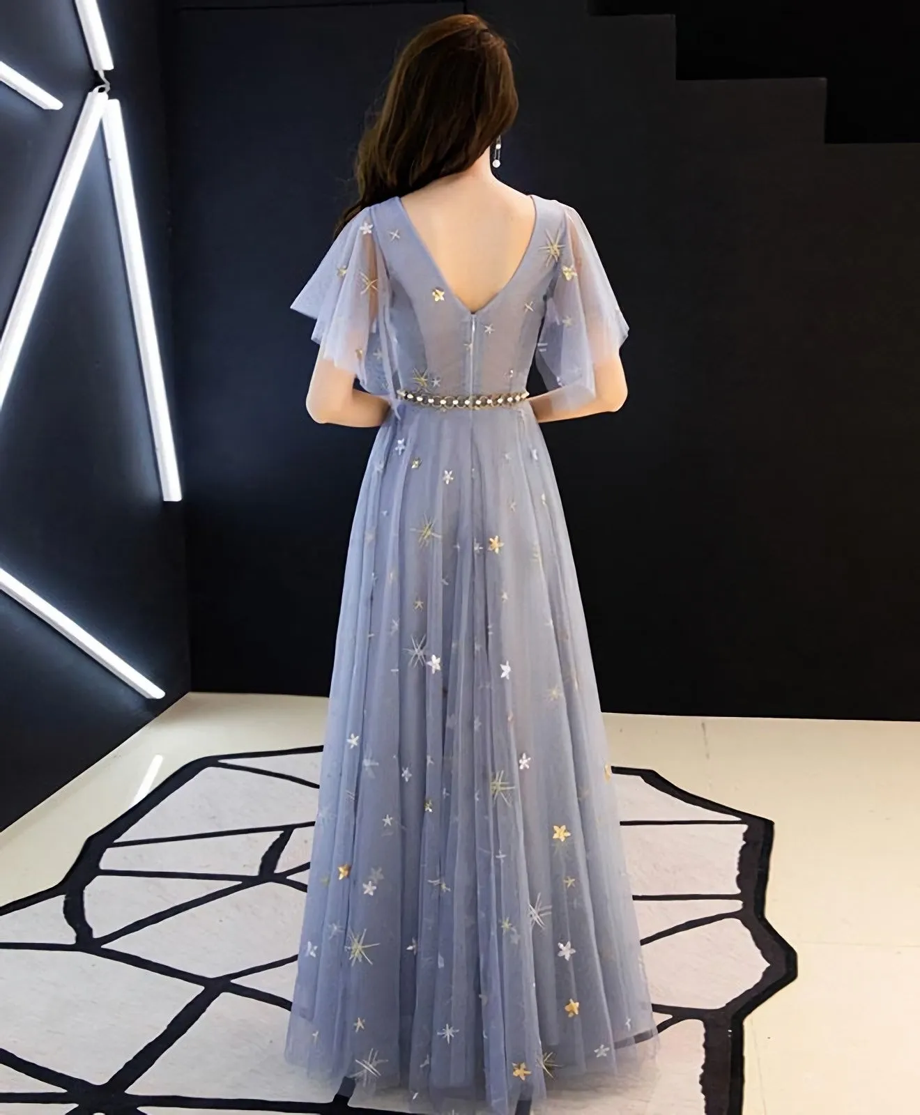 Blue Tulle Long Prom Dress Blue Tulle Bridesmaid Dress