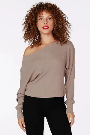 bobi Taupe Boatneck Off the Shoulder Top