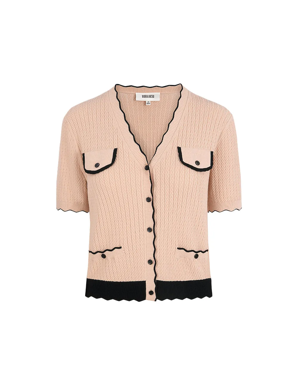 BORA AKSU Contrast Colour V-Neck Textured Yarn Knitted Cardigan