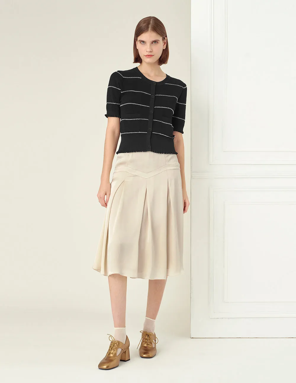 BORA AKSU Crew Neck Contrast Knit Cardigan