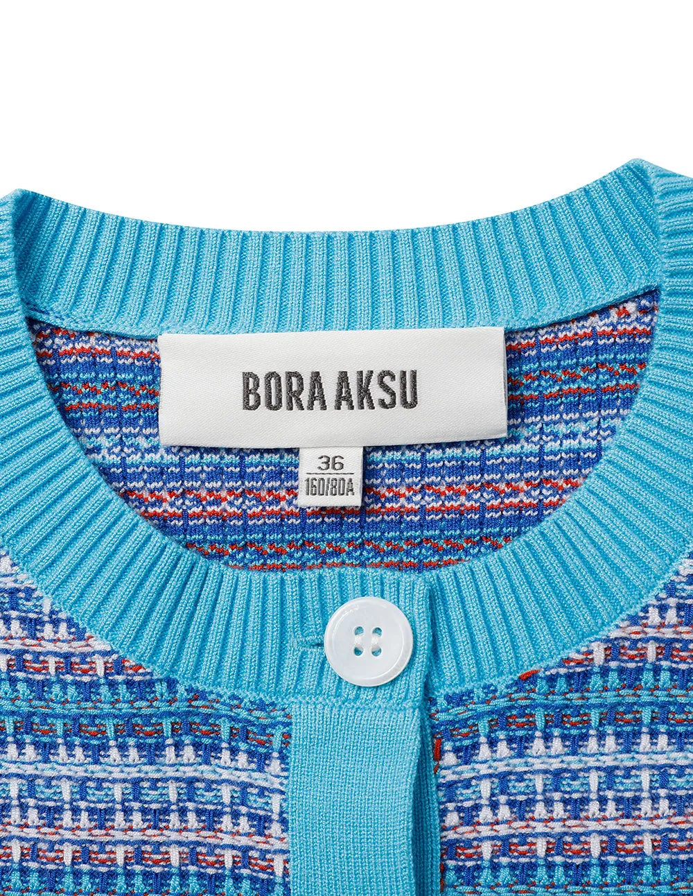 BORA AKSU Linear Mixed Jacquard Contrasting Crew Neck Knitted Cardigan