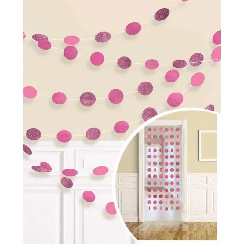 Bright Pink String Decorations Glitter Round 7ft 6pk