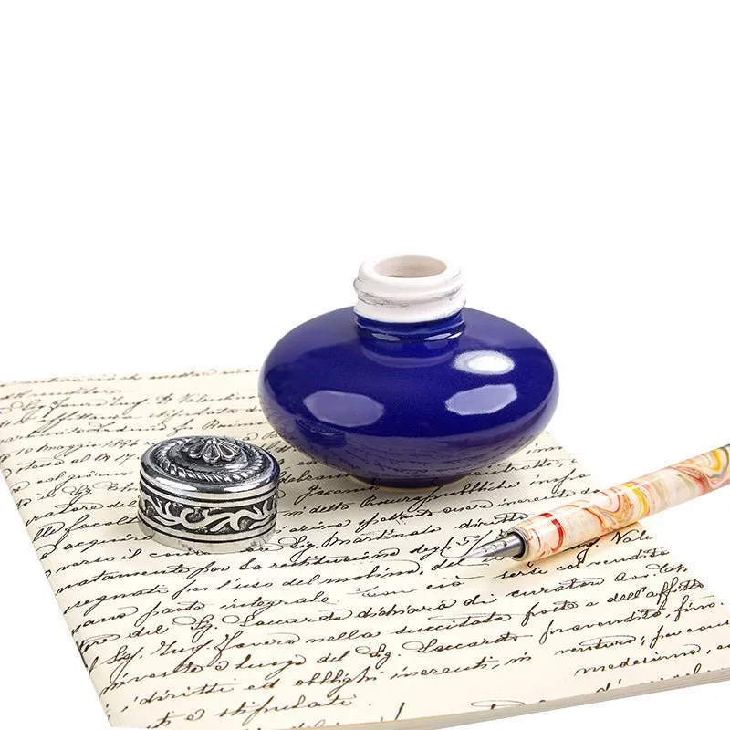 Ceramic Inkwells with Silver Metal Screwtop