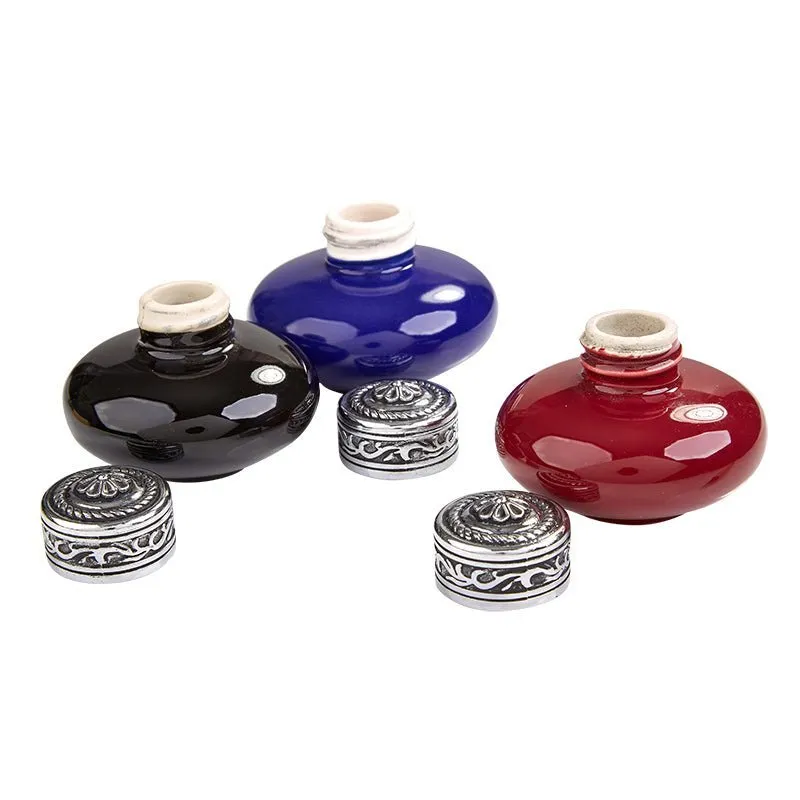 Ceramic Inkwells with Silver Metal Screwtop