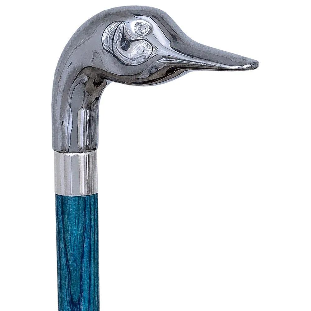 Chrome Plated Goose Handle Walking Cane w/ Custom Color Stained Ash Shaft & Collar