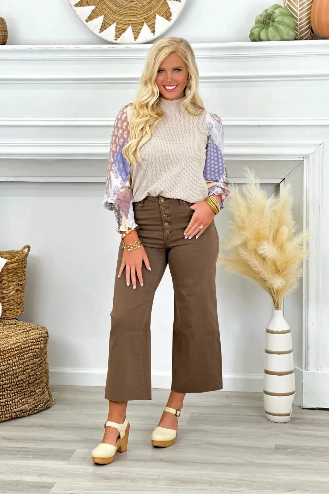 Coffee Brown Button Front Pants