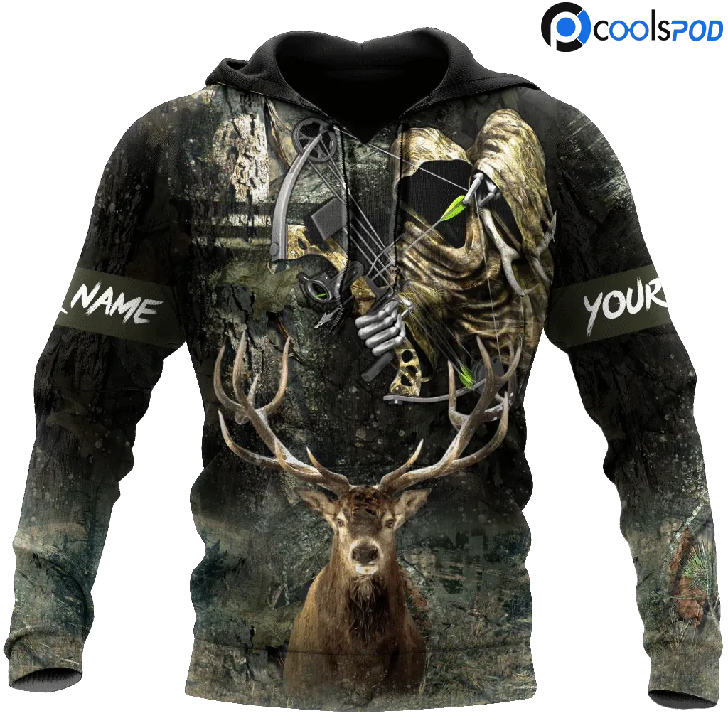 Customized Deer Hunting Bow Hoodie For Men, 3D All Over Print Deer Hunter Outfit, Hunter Hoodie