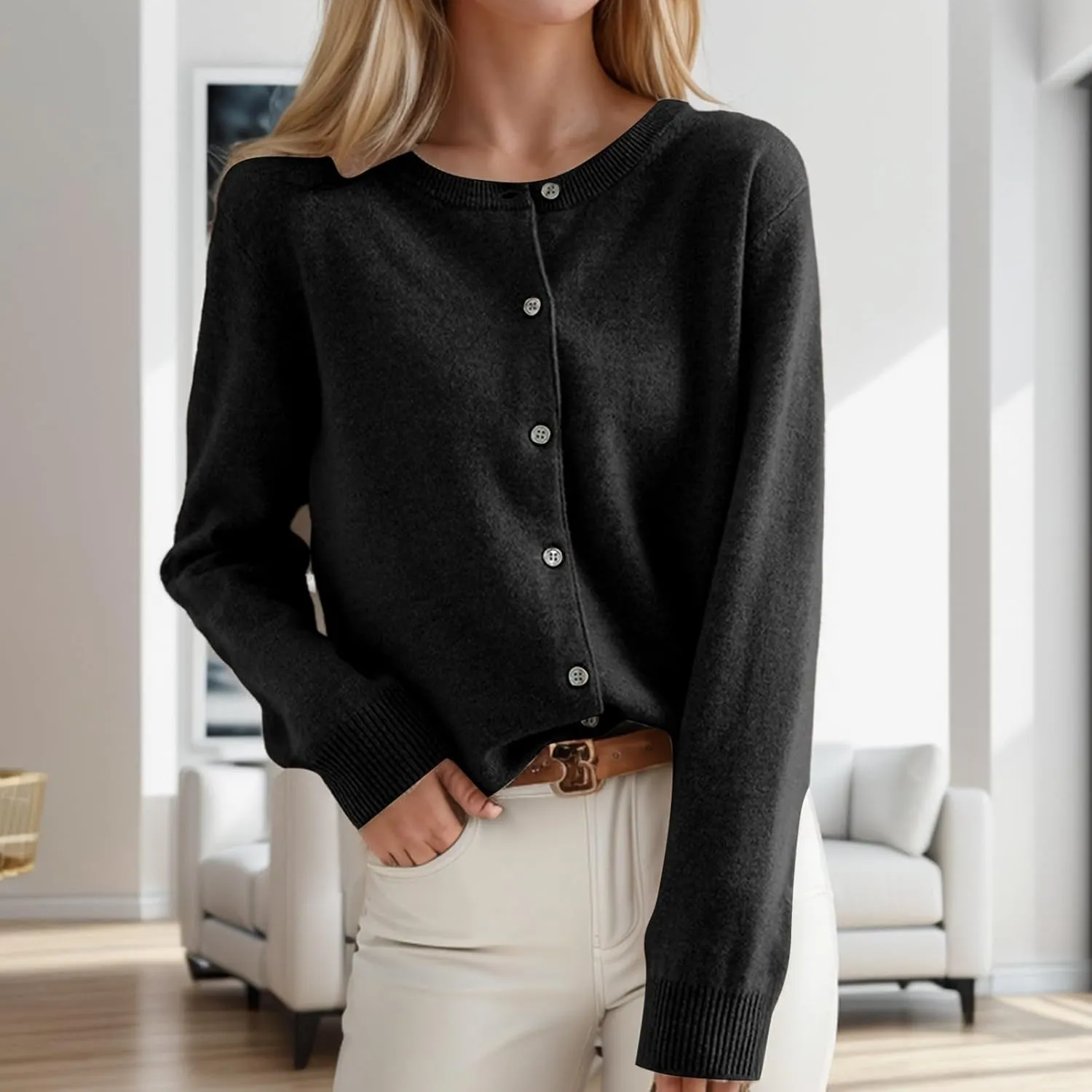 Cute Cardigan Sweater for Women 2025 Lightweight Knitted Sweater Coat Fall Winter Merino Wool Cropped Jumper Top
