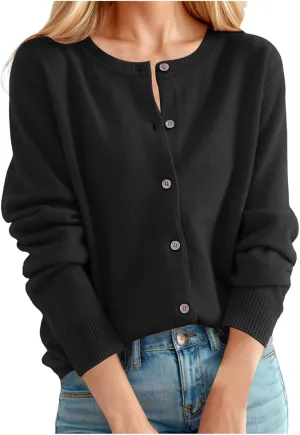 Cute Cardigan Sweater for Women 2025 Lightweight Knitted Sweater Coat Fall Winter Merino Wool Cropped Jumper Top