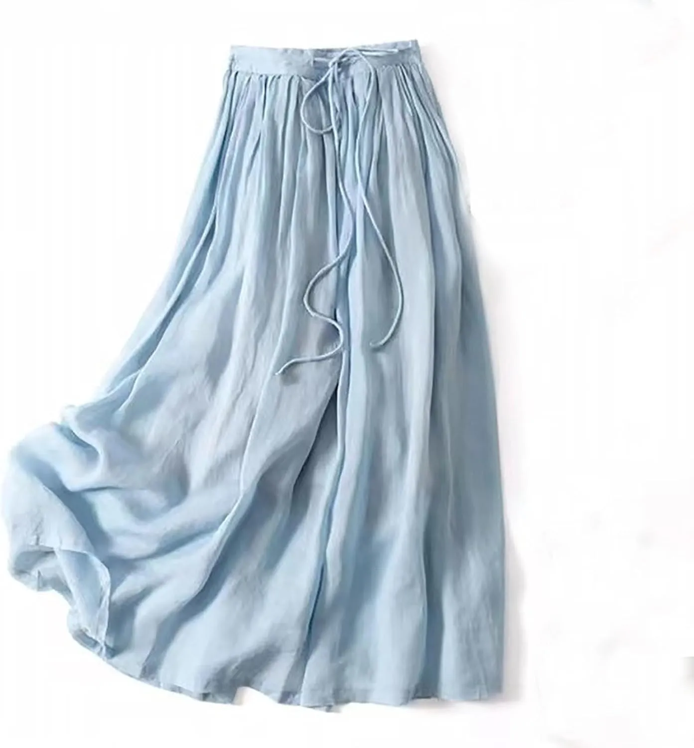 Embroidery Maxi Skirts for Women with Pockets Midi Length Long Skirt Casual Beach Party Holiday Cotton Linen Skirt