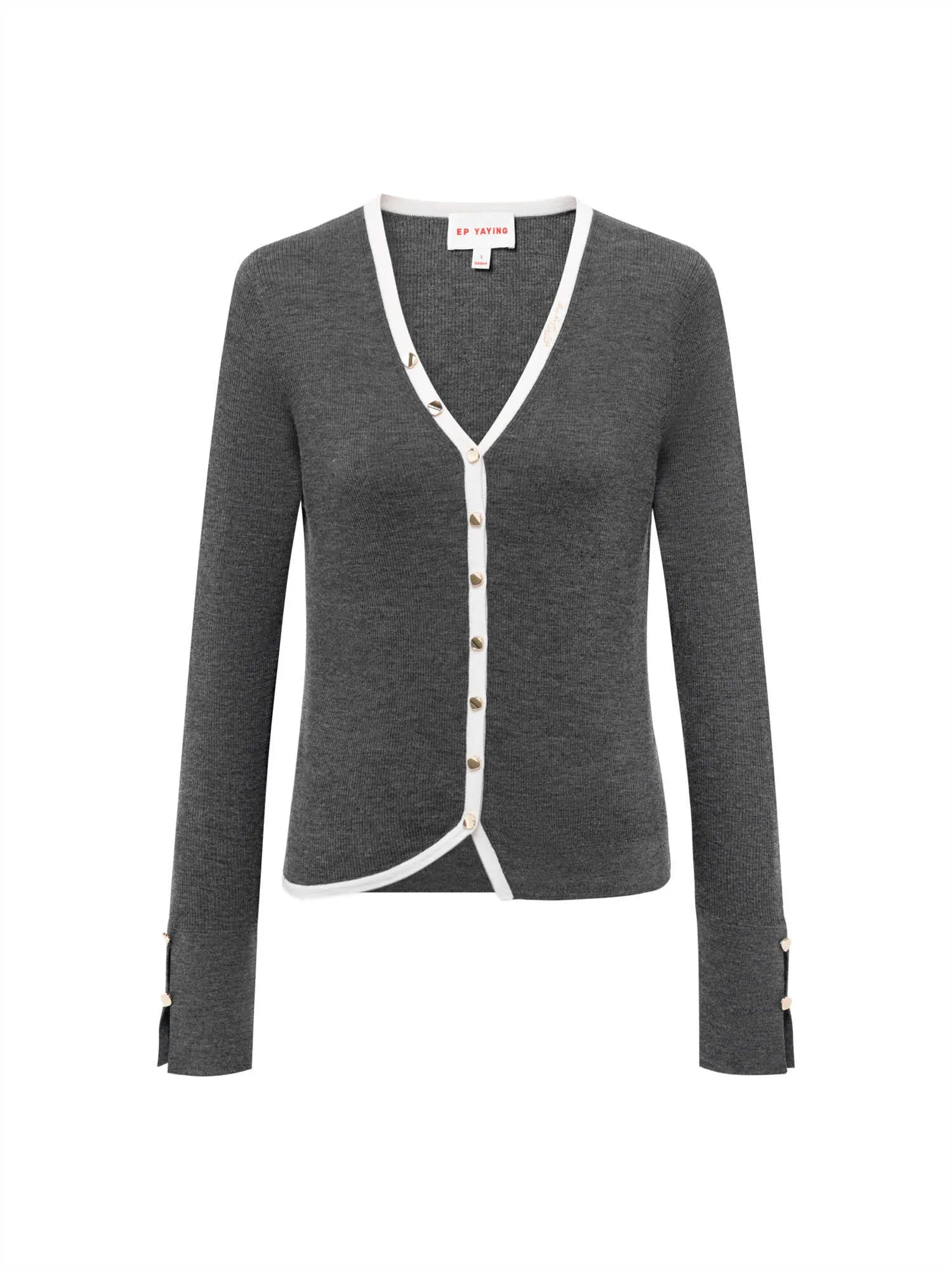 EP YAYING Wool V-neck Knitted Cardigan