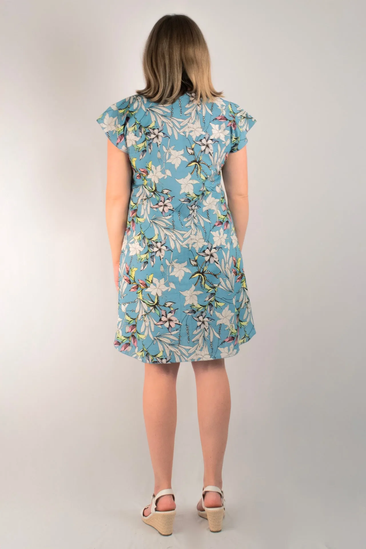 French Print Linen/Silk Short Sleeve Dress