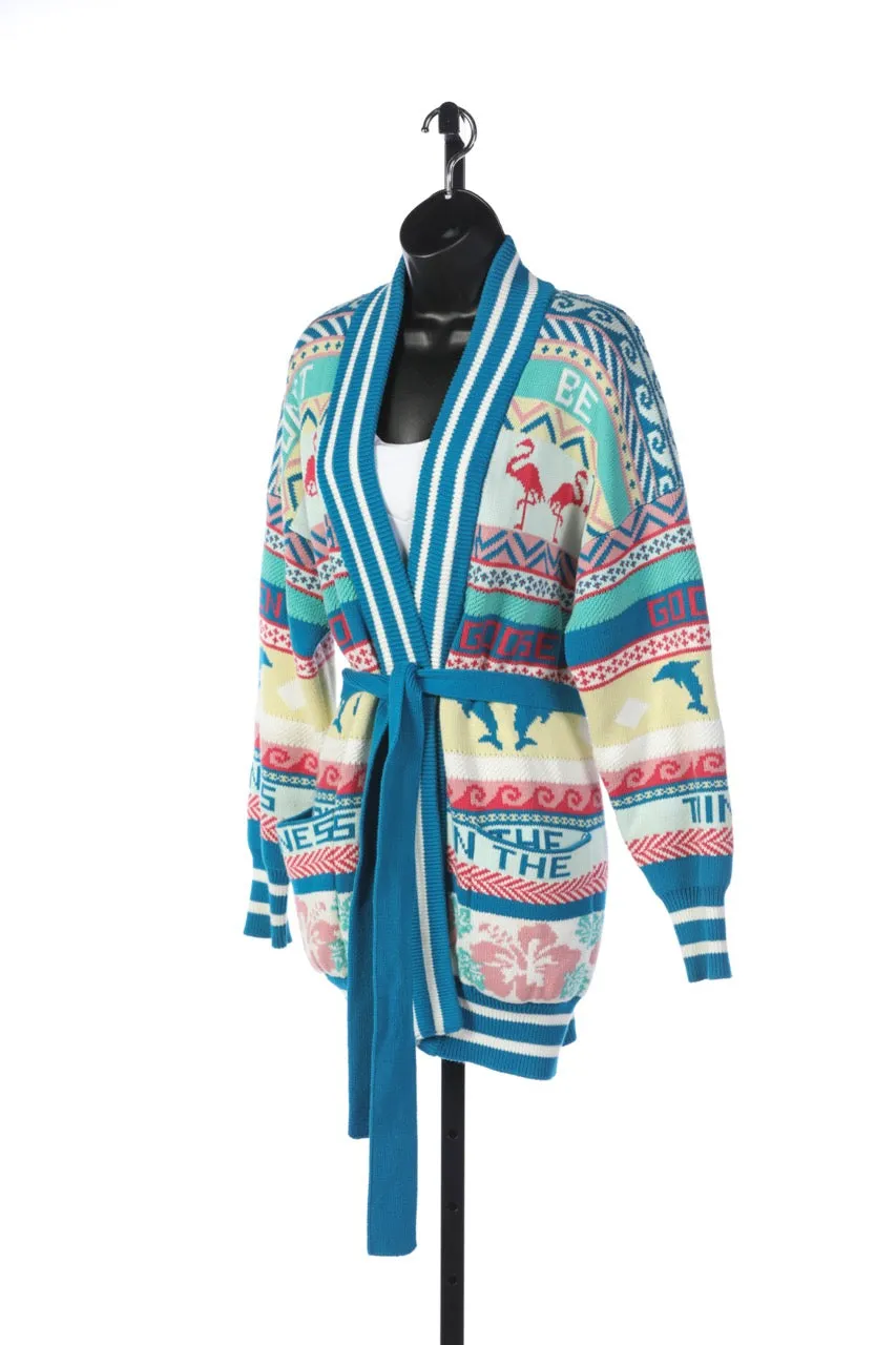 Golden Goose Abstract Intarsia-Knitted Belted Cardigan Sweater