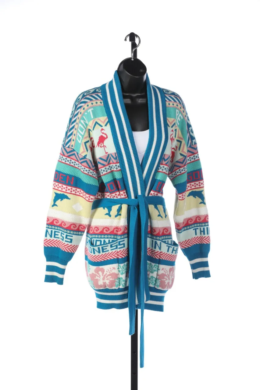 Golden Goose Abstract Intarsia-Knitted Belted Cardigan Sweater