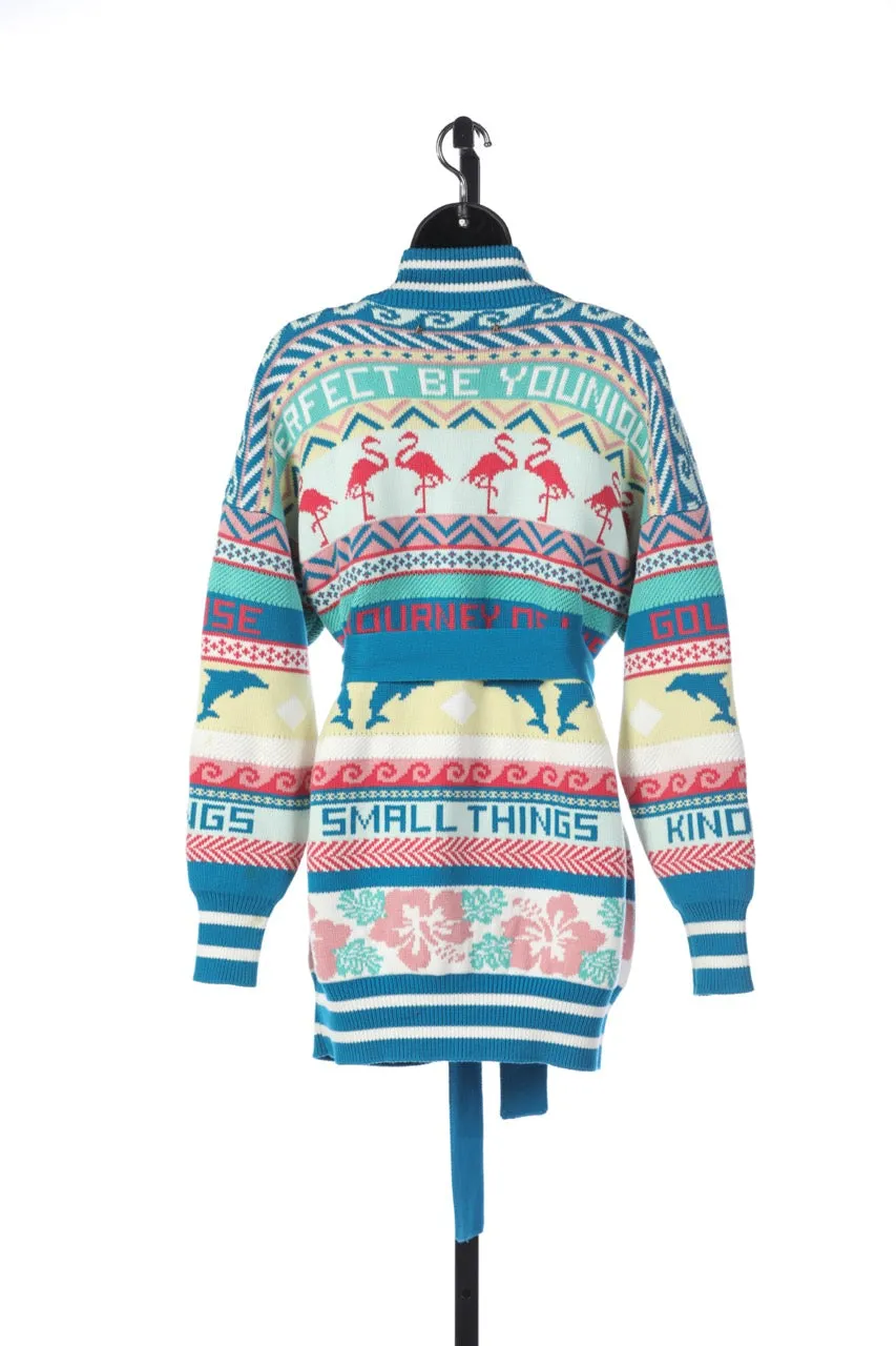 Golden Goose Abstract Intarsia-Knitted Belted Cardigan Sweater
