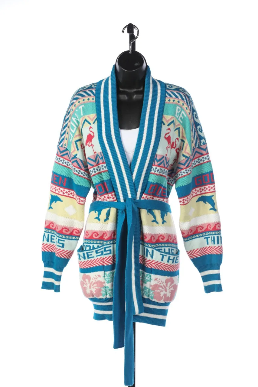 Golden Goose Abstract Intarsia-Knitted Belted Cardigan Sweater