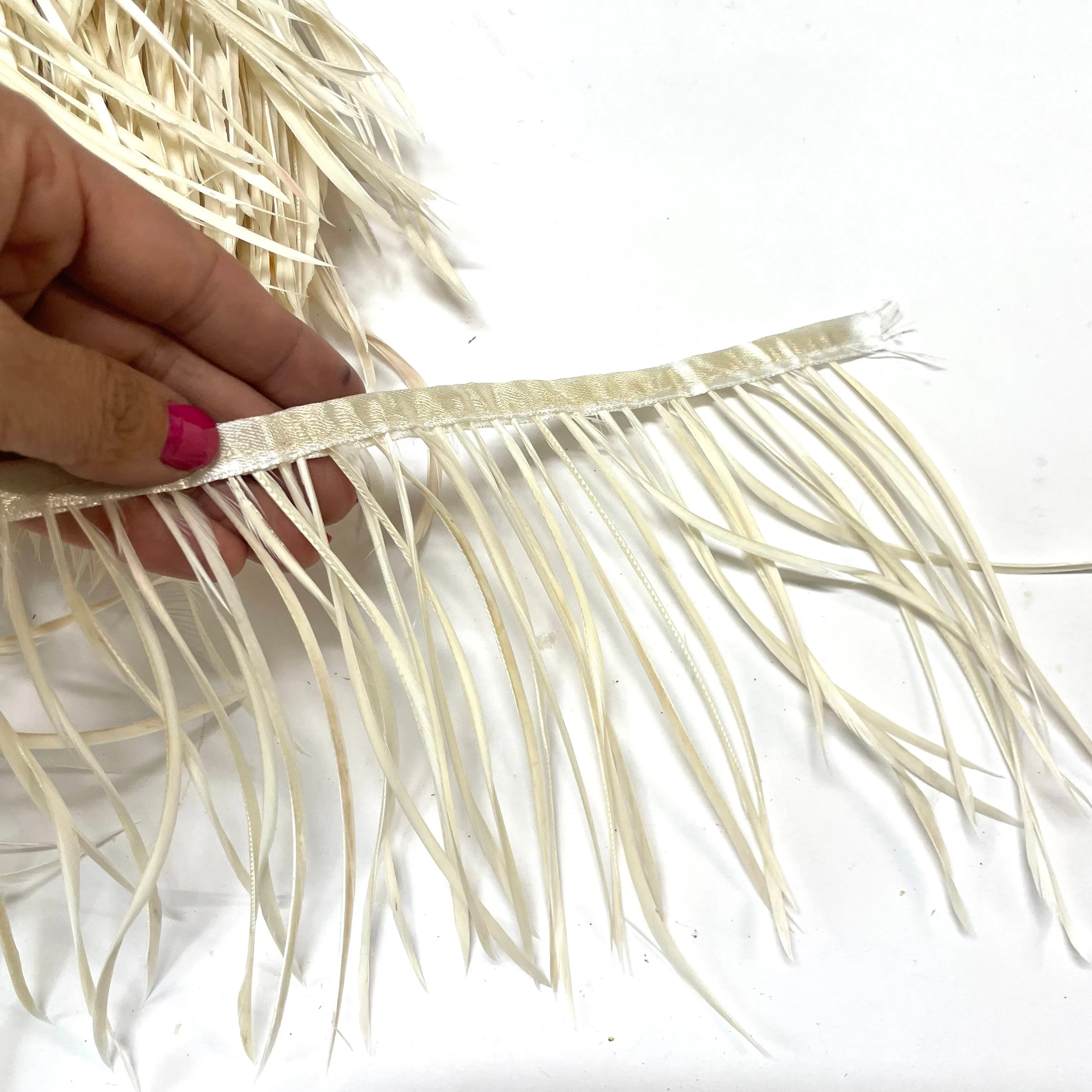 Goose Biot Feather Trim RIBBON Strung per metre - Off White