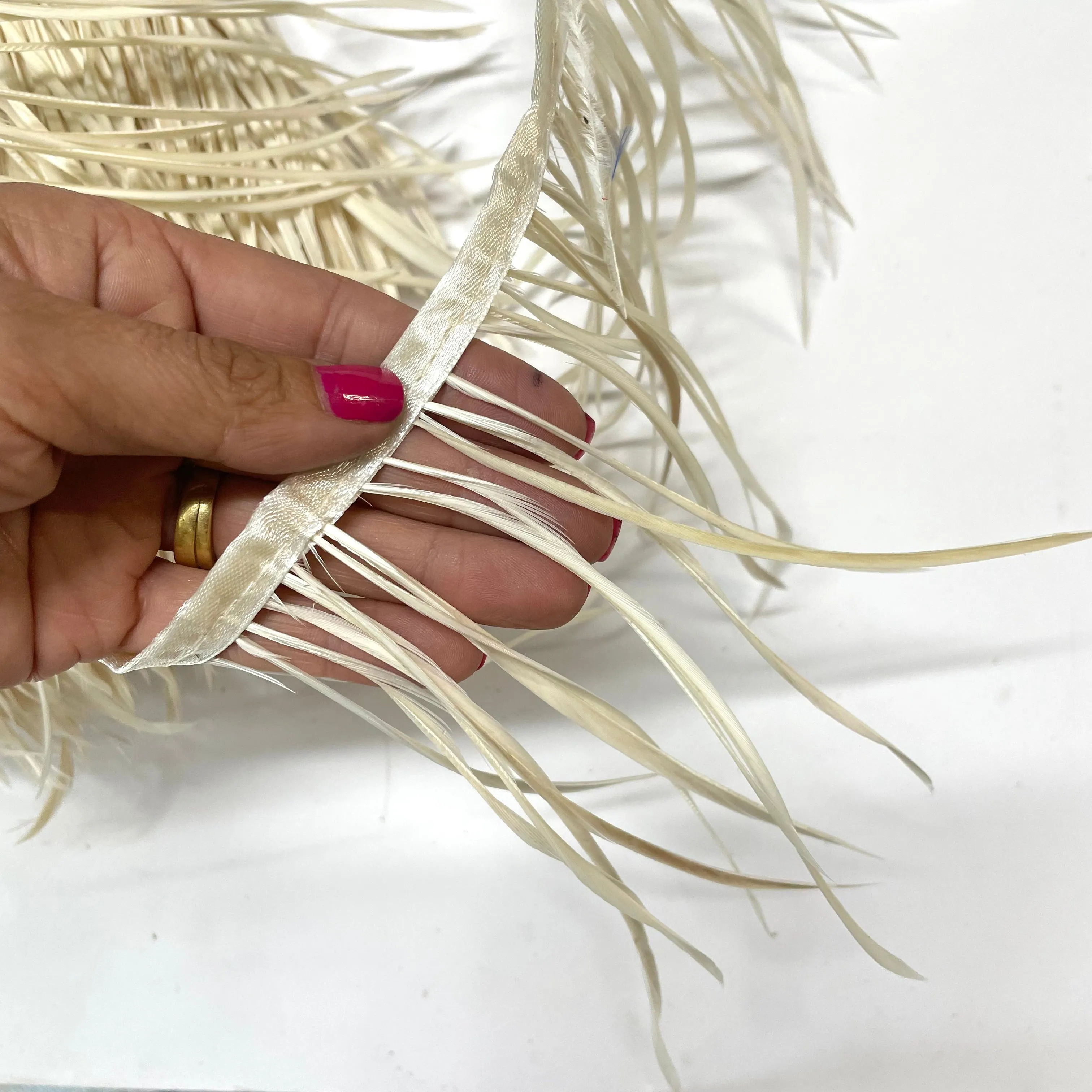 Goose Biot Feather Trim RIBBON Strung per metre - Off White
