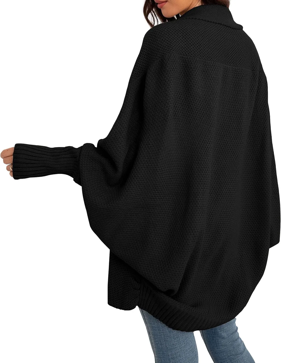 GRECERELLE Women's Kimono Batwing Cable Open Front Knitted Slouchy Oversized Wrap Cardigan Sweater Outwear Coat