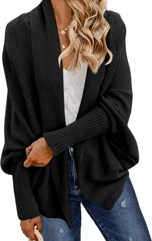GRECERELLE Women's Kimono Batwing Cable Open Front Knitted Slouchy Oversized Wrap Cardigan Sweater Outwear Coat