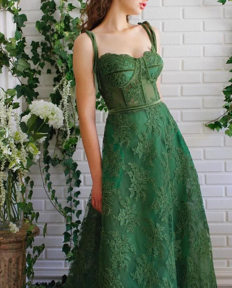 Green Lace Senior Prom Dress Graudation Dress