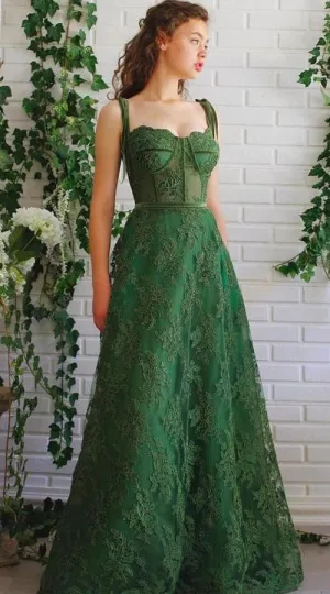 Green Lace Senior Prom Dress Graudation Dress