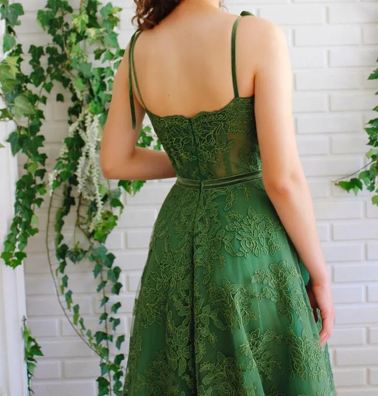 Green Lace Senior Prom Dress Graudation Dress