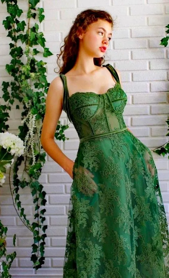 Green Lace Senior Prom Dress Graudation Dress