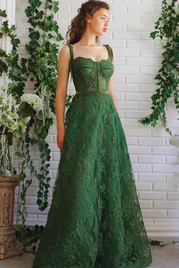 Green Lace Senior Prom Dress Graudation Dress