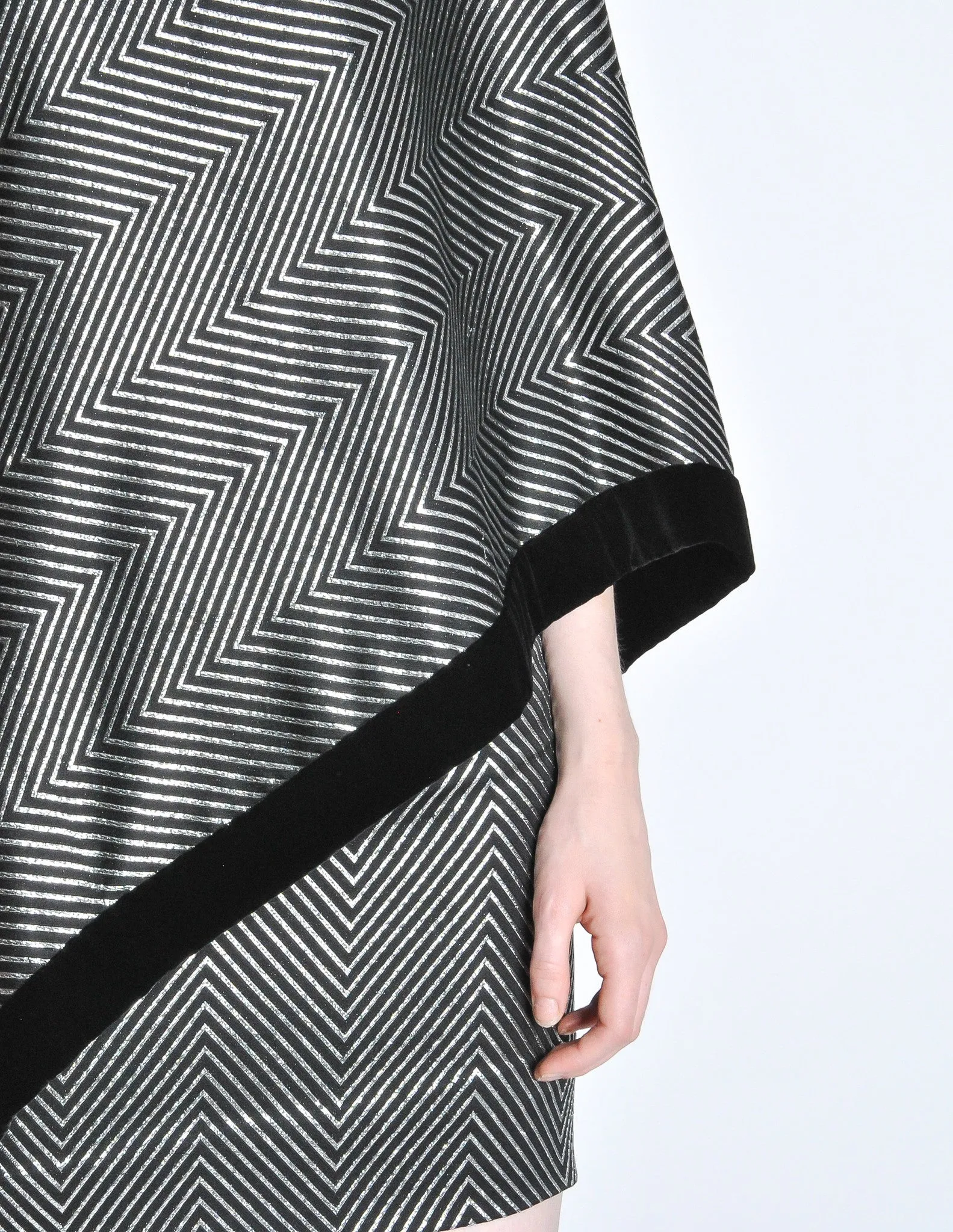 Gucci Vintage Black & Silver Silk Metallic Shawl Mini Dress