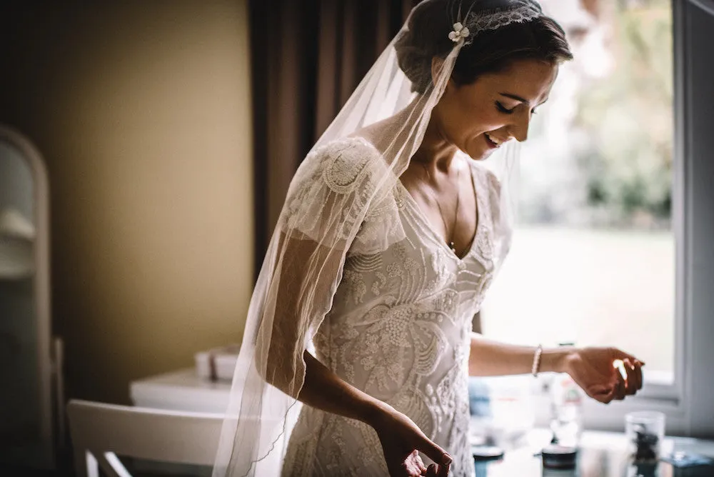Hannah, Cambridge - custom Versaille silk veil