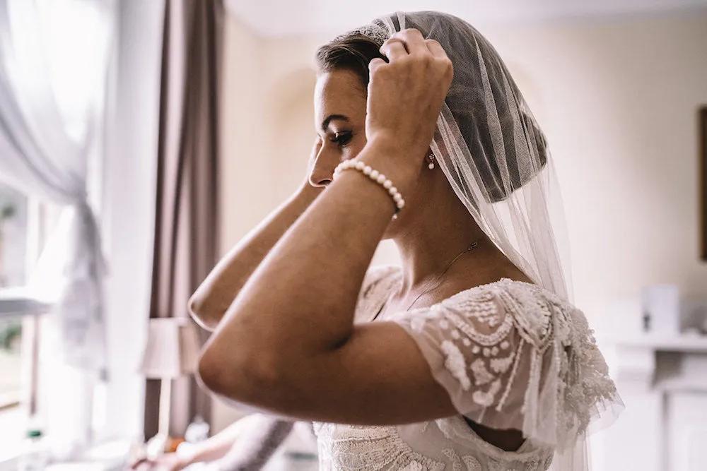 Hannah, Cambridge - custom Versaille silk veil